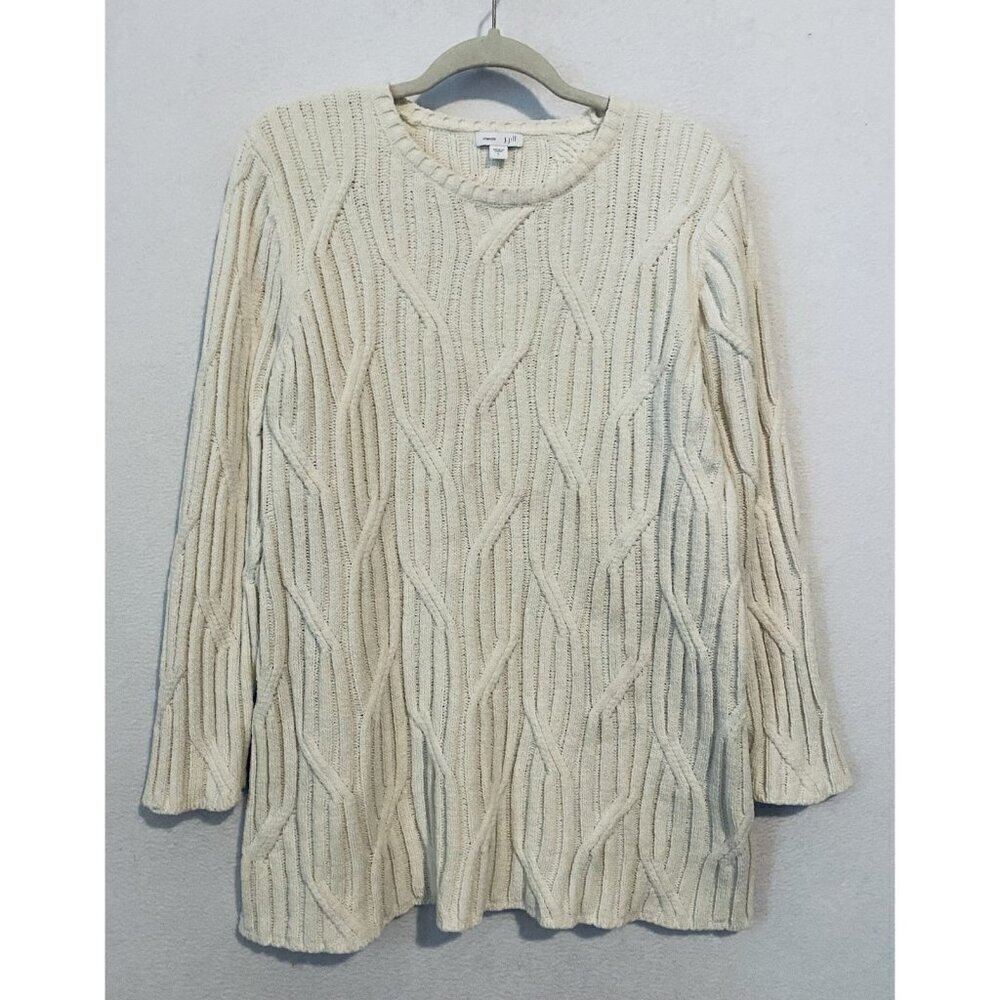 J Jill Chenille Sweater Womens Large Ivory Tunic Swirly Ribbed Plush Cozy Boho